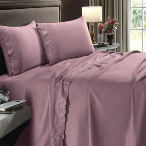 Jogo De Cama Buettner King 4 Pçs Com Aplicação De Renda Rosa