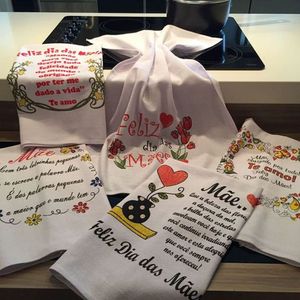 Pano De Prato Estampado Dias Das Mães 06 Unidades Branco