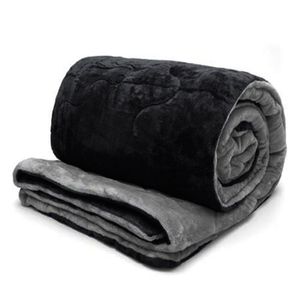 Edredom Buettner Casal Plush Flannel Dupla Face 220Mx240M Preto E Metal Escuro