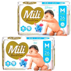 Fralda Descartável Mili Love & Care M 2 Pacotes com 26