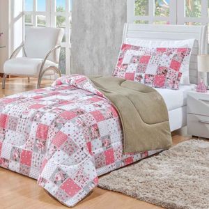 Coberdrom Dupla Face Estampado Rosê para Solteiro 01 Peça - Bordados Ricardo