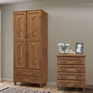 Conjunto Quarto Imbuia: Guarda-roupa Multiuso Flex 2 Portas 2 Gavetas, Cômoda 4 Gavetas Madeira