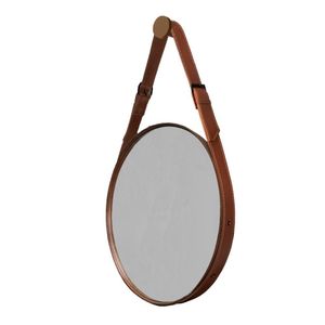 Espelho Decorativo Redondo com Moldura em Couro 55 Cm Marrom