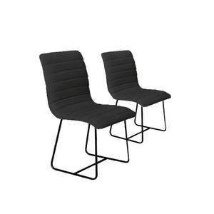 Conjunto 2 Cadeira Cristal Sala De Jantar Em Linho Preto E Metal Preto