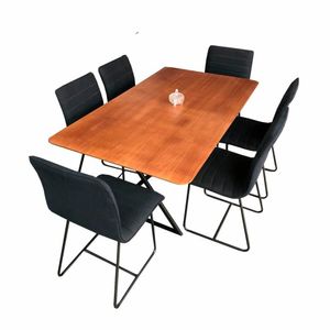 Conjunto Sala De Jantar Angra Amadeirado Com Base De Metal Preto