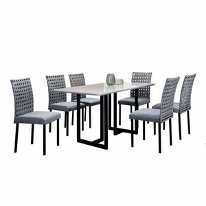 Conjunto Sala De Jantar Lisboa Com 6 Cadeiras Rattan Grafite E Metal Preto Bm Tubulares