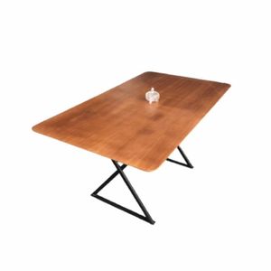 Mesa De Jantar Angra Amadeirado 1,60M X 0,90M Com Base De Metal Preto