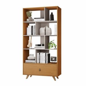 Estante Livreiro Giga 1 Gaveta 4 Prateleiras Cinamono Off White