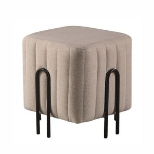 Puff Realeza Decorativo Com Linho Cinza E Pés Preto