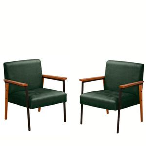 Kit 2 Poltrona Fontana Veludo Verde Base Em Metal Preto E Madeira