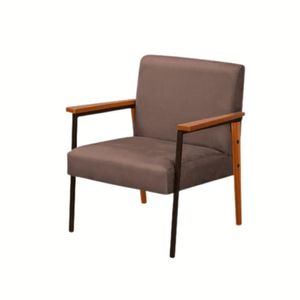 Poltrona Fontana Veludo Marrom Base Em Metal Preto E Madeira