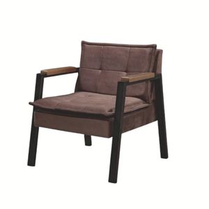 Poltrona Fortaleza Veludo Marrom Base Em Metal Preto