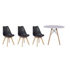 Kit Mesa Jantar Eiffel 120cm Branca + 03 Cadeiras Leda Preta