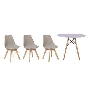 Kit Mesa Jantar Eiffel 120cm Branca + 03 Cadeiras Leda Nude