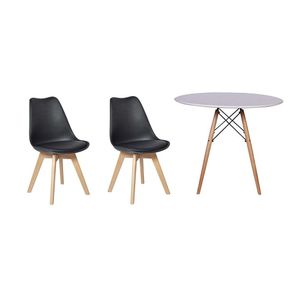 Kit Mesa Jantar Eiffel 120cm Branca + 02 Cadeiras Leda Preta