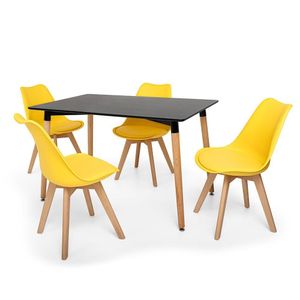 Kit Mesa Jantar Eiffel 120x80 Preta + 04 Cadeiras Leda Amarela