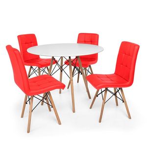 Kit Mesa Jantar Eiffel 100cm Branca + 04 Cadeiras Gomos Vermelha