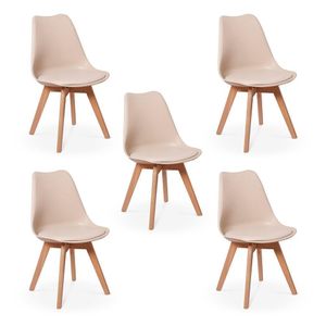 Conjunto 05 Cadeiras Eames Wood Leda Design - Nude