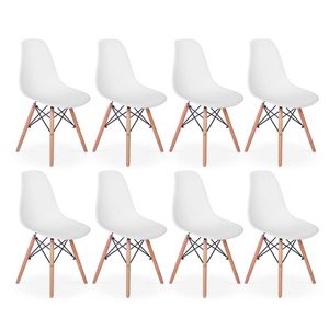 Conjunto 8 Cadeiras Charles Eames Eiffel Wood Base Madeira - Branca