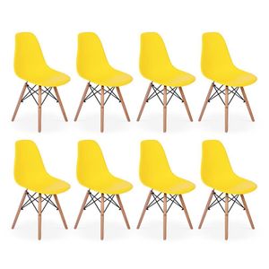 Conjunto 8 Cadeiras Charles Eames Eiffel Wood Base Madeira - Amarela