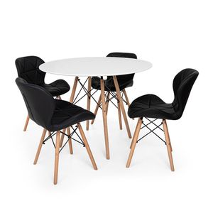 Kit Mesa Jantar Eiffel 100cm Branca + 04 Cadeiras Slim Preta