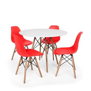 Kit Mesa Eiffel 100cm Branca 4 Cadeira CharlesEames Vermelha