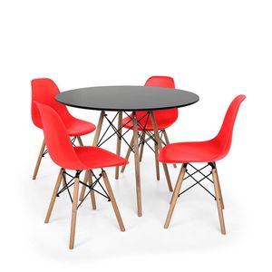Kit Mesa Eiffel 100cm Preta 4 Cadeira Charles Eames Vermelha