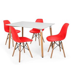 Kit Mesa Eiffel 120x80cm Branca 4 Cadeiras Eames Vermelha