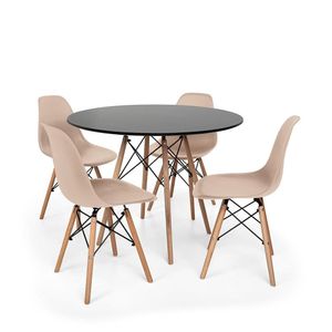 Kit Mesa Jantar Eiffel 90cm Preta + 4 Cadeiras Charles Nude