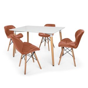 Kit Mesa Jantar Eiffel 120x80 Branca 04 Cadeiras Slim Marrom