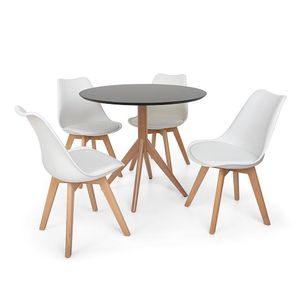 Kit Mesa de Jantar Maitê 80cm Preta 4 Cadeiras Eames Branca