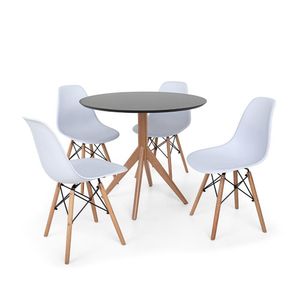 Kit Mesa de Jantar Maitê 80cm Preta e 4 Cadeiras Charles Eames Branca