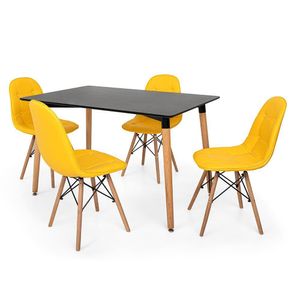 Kit Mesa Jantar Eiffel 120x80cm Preta 4 Cadeiras Amarela