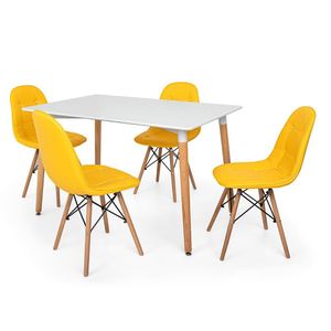 Kit Mesa Jantar Eiffel 120x80cm Branca 4 Cadeiras Amarela