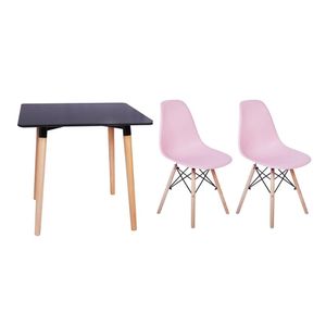 Mesa Jantar Eiffel 80x80 Preto 2 Cadeiras Charles Rosa