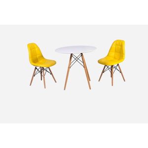 Conjunto Mesa Branca 120cm 2 Cadeiras Estofada Amarela