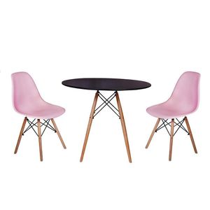 Kit Mesa Jantar Eiffel 120cm Preta 2 Cadeiras Charles Rosa