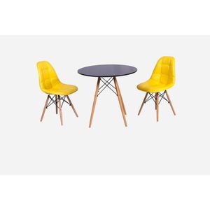 Conjunto Mesa Eiffel Preta 120cm 2 Cadeiras Dkr Amarela