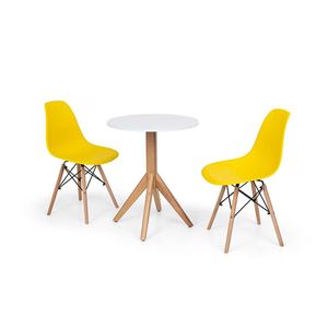 Conjunto Mesa de Jantar 60cm Branca com 2 Cadeiras Amarela