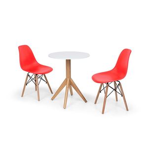 Conjunto Mesa de Jantar 60cm Branca com 2 Cadeiras Vermelha