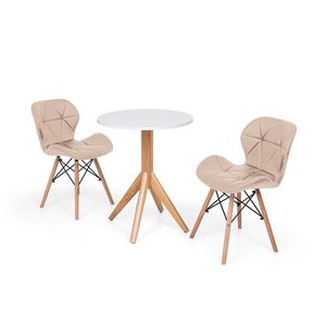 Conjunto Mesa de Jantar Maitê 60cm Branca 2 Cadeiras Nude
