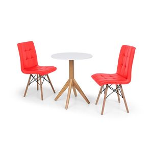 Conjunto Mesa de Jantar 60cm Branca com 2 Cadeiras Vermelha