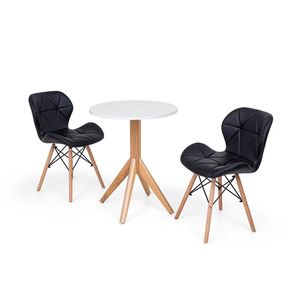 Conjunto Mesa de Jantar Maitê 60cm Branca 2 Cadeiras Preta