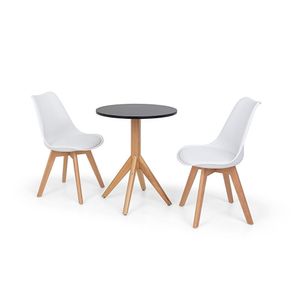 Conjunto Mesa de Jantar 60cm Preta com 2 Cadeiras Branca