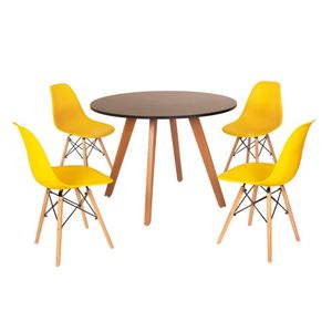 Mesa Inês 100cm Preta + 4 Cadeiras Eames Eiffel Amarela