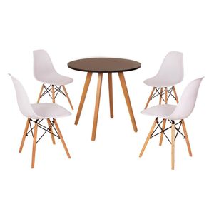 Mesa Inês 80cm Preta + 4 Cadeiras Eames Eiffel Branca