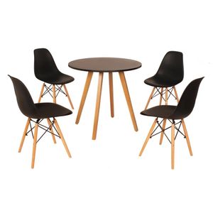 Mesa Inês 80cm Preta + 4 Cadeiras Eames Eiffel Preta