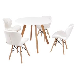 Mesa Inês 100cm Branca com 4 Cadeiras Eiffel Slim Branca