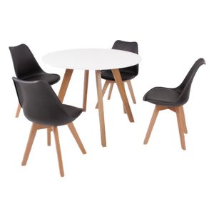 Mesa Inês 100cm Branca com 4 Cadeiras Leda Preta