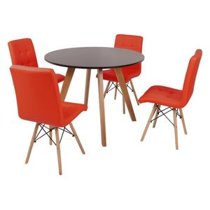 Mesa Inês 100cm Preta com 4 Cadeiras Eiffel Gomos Vermelha